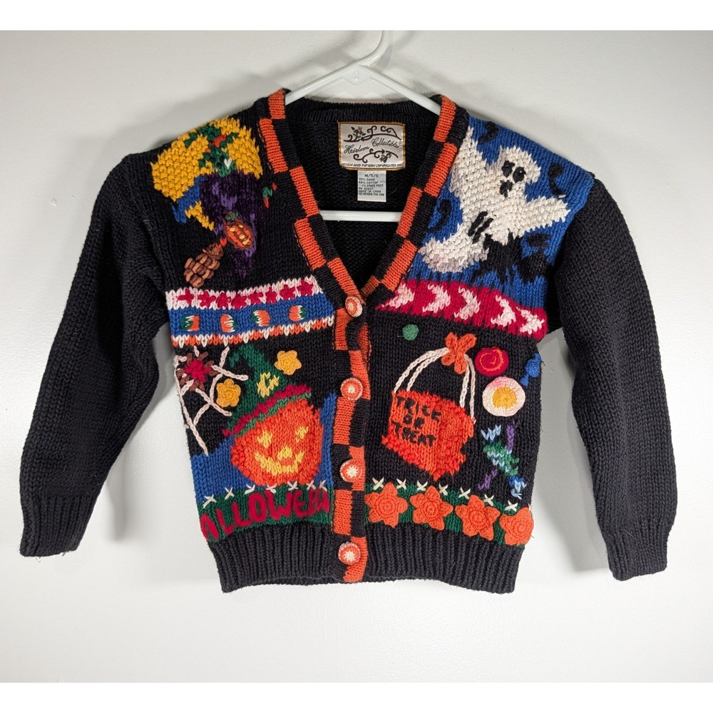 Vintage 1996 Heirloom Collectibles Halloween Cardigan Sweater Kids M 5/6 Ramie
